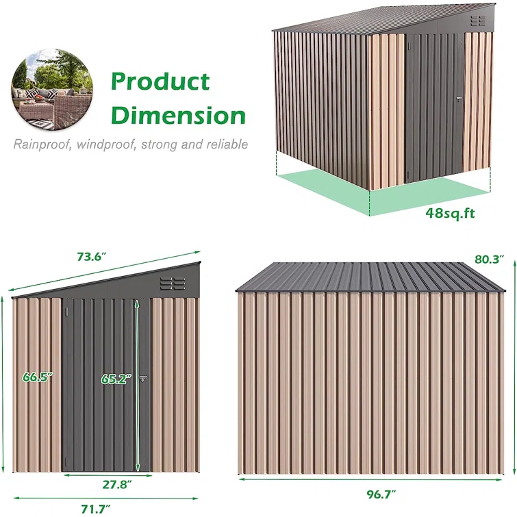 6 ft. W X 8 ft. D Metal Lean-To Storage Shed