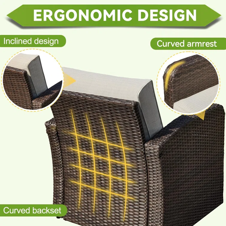 6 Pieces Patio Furniture Set Sectional Wicker Sofa Outdoor Conversation Sets With Table And Ottomans For Garden, Poolside, Backyard