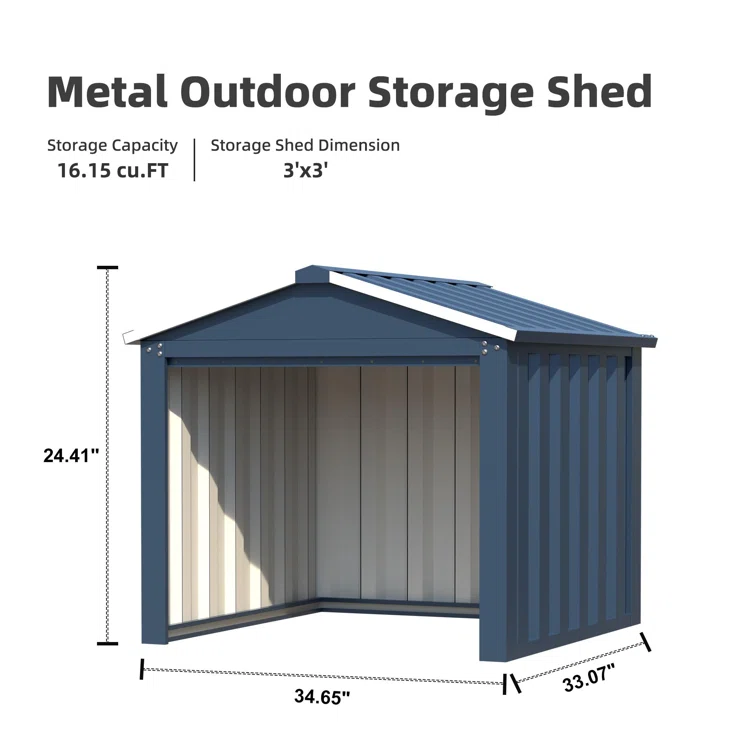 3 ft. W x 3 ft. D Galvanized Steel Garbage Shed, Used for Outdoor Small Tools Storage