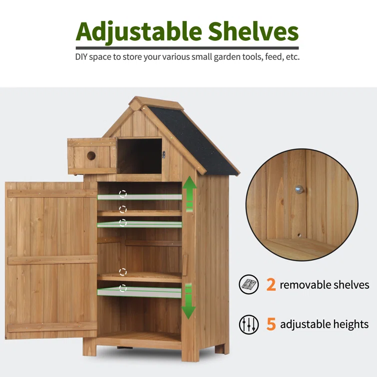 Mcombo 3 ft. W x 2 ft. D Wood Storage Sheds,Garden Cupboard with Door and Shelves