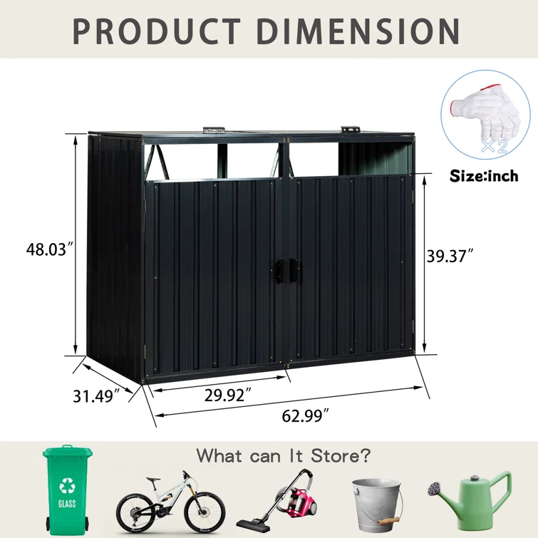 5 ft. W x 3 ft. D Metal Garbage Shed
