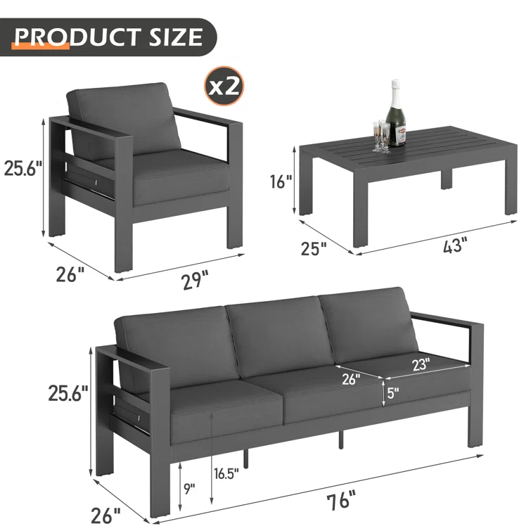 Arnhildur 5 - Person Outdoor Seating Group with Cushions