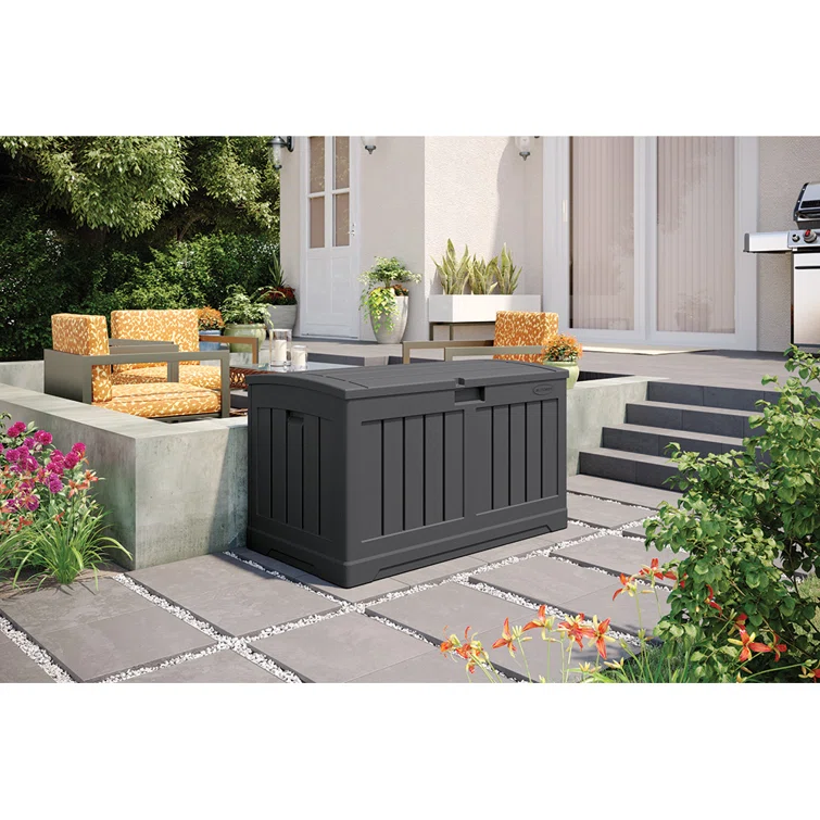 Suncast 50 Gallon Water Resistant Deck Box in Peppercorn