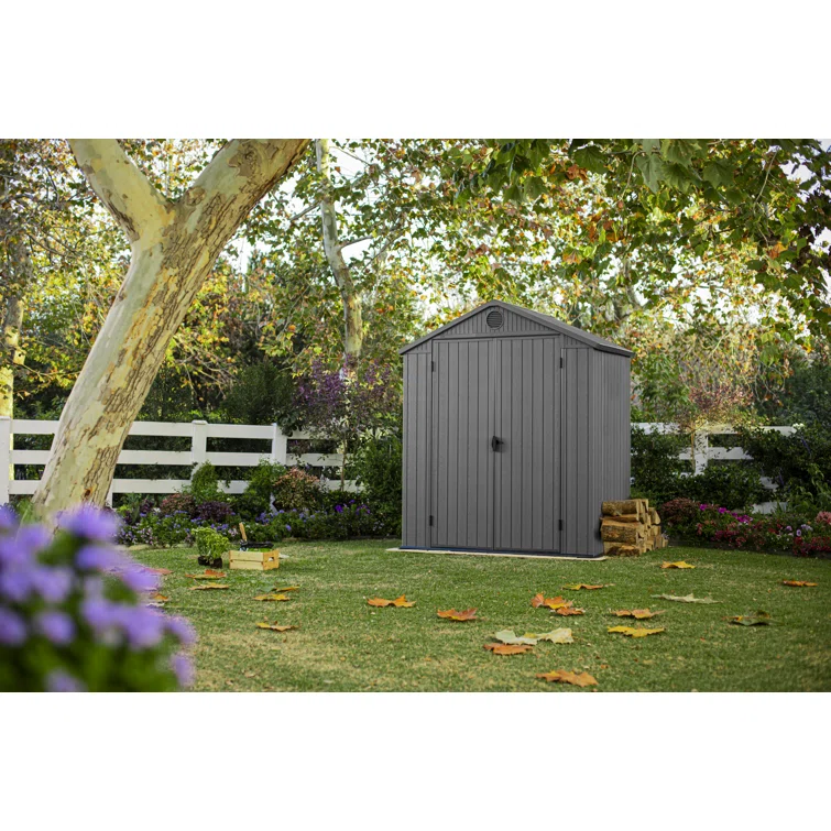 Keter Darwin 6x4 ft. Durable Resin Outdoor Storage Shed With Floor and Double Doors for Garden Patio Furniture and Tools, Graphite