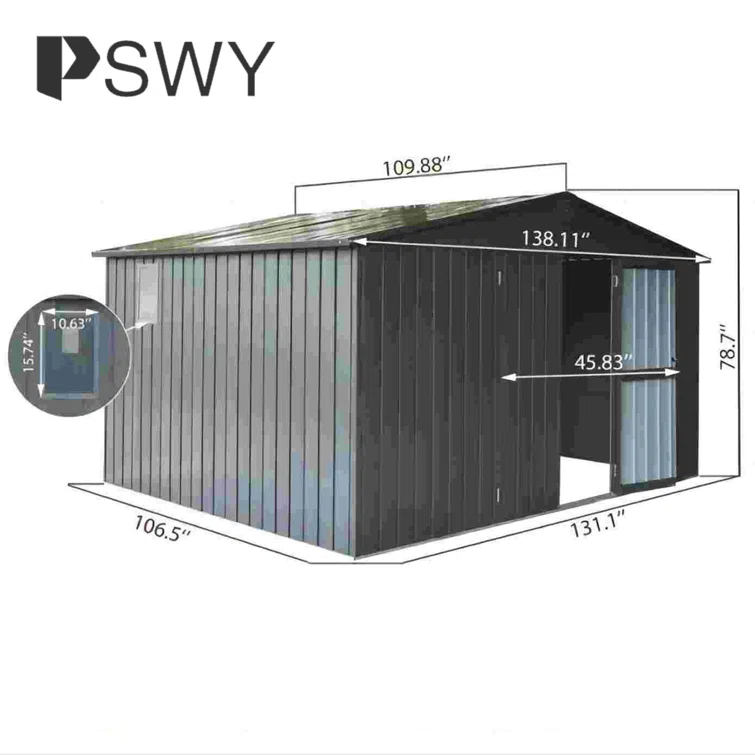 11 ft. W x 12 ft. 5 in. D Metal Storage Shed