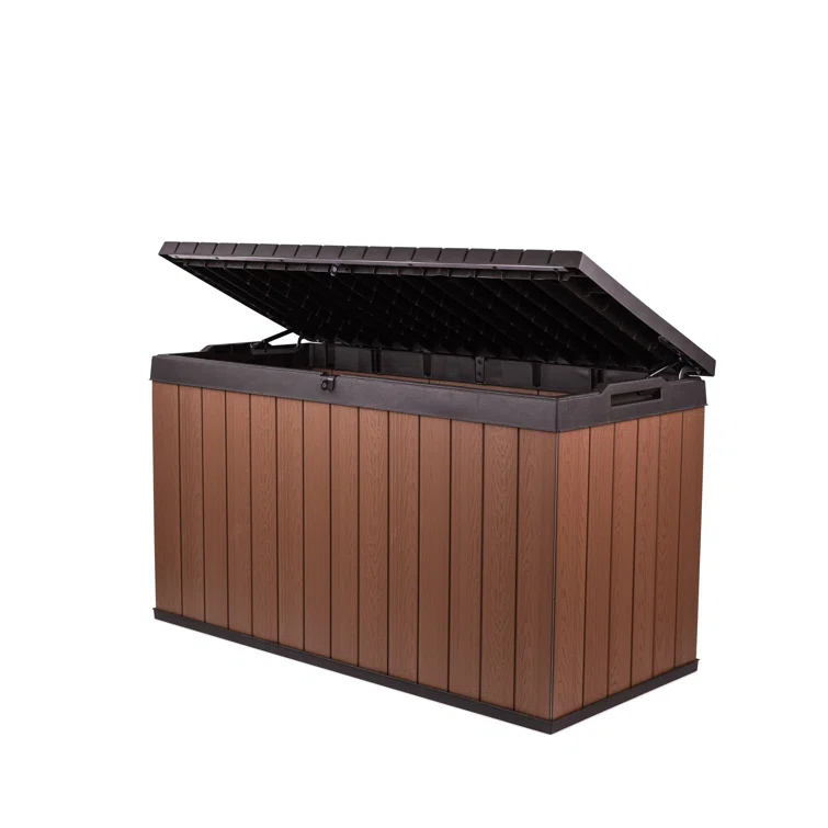 Keter Darwin 150 Gallon Durable Resin Outdoor Storage and Organization Deck Box Ideal For Garden Patio Furniture and Supplies, Brown
