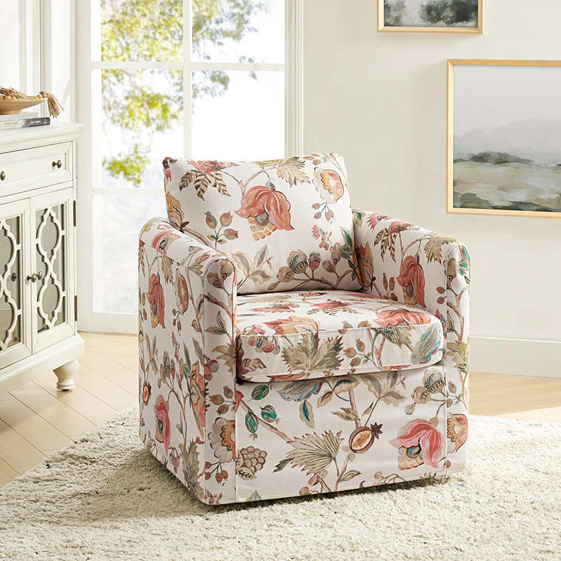 Claudius Upholstered Slipcovered Swivel Barrel Chair