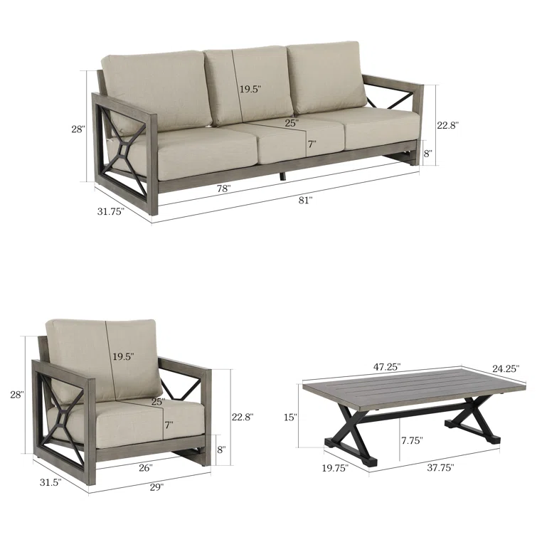 5 Person Aluminum Patio Conversation Seating Group With Sunbrella Cushions