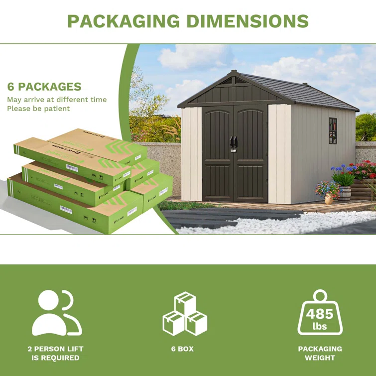 8 ft. W x 10 ft. D Plastic Storage Shed with Floor, Resin Shed with Reinforced Steel Structure