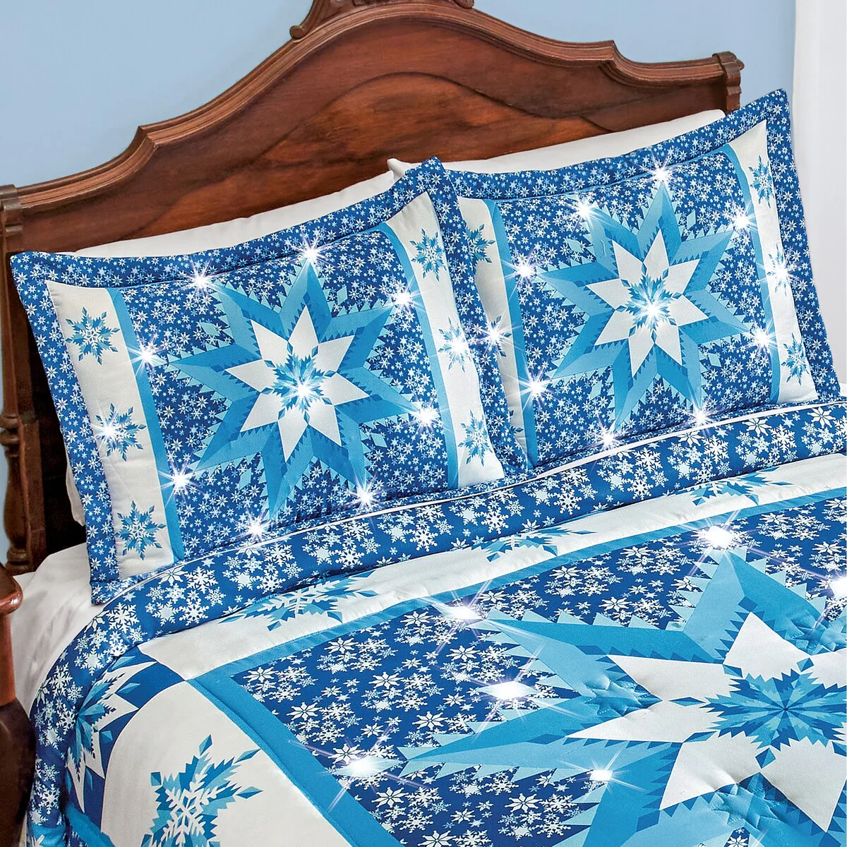 Elegant Sparkling Lighted Snowflake Polyester Pillow Sham