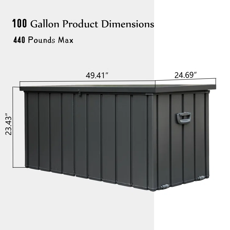 Domi Louvered 100 Gallons Gallon Water Resistant Resin Storage Bench with Lock and Wheels in Gray