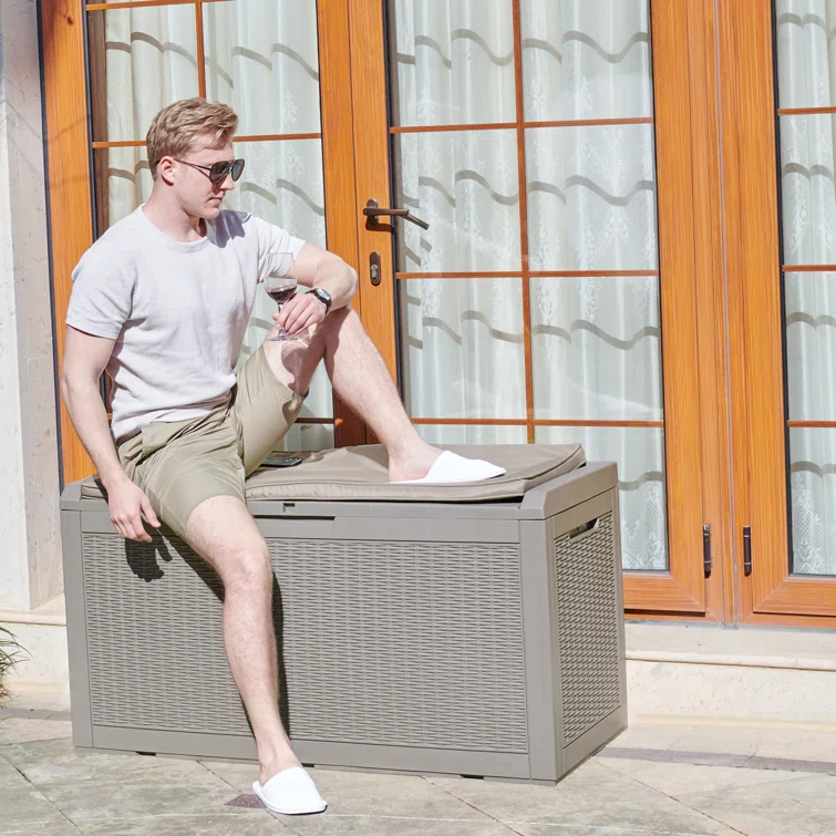 Quartey 100 Gallons Water Resistant Resin Lockable Deck Box with Cushion