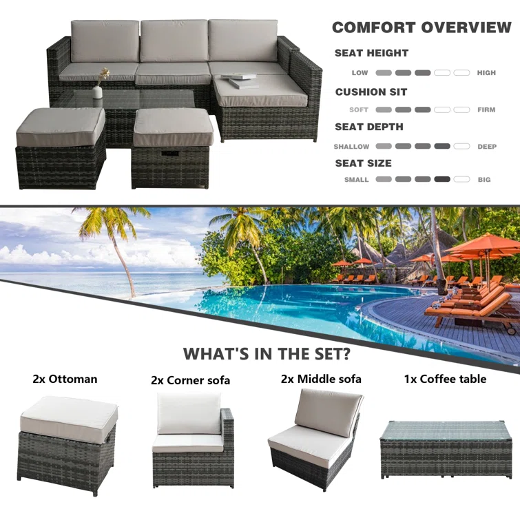 Noralf 113'' Wide 6 - Person Outdoor Seating Group with Cushions