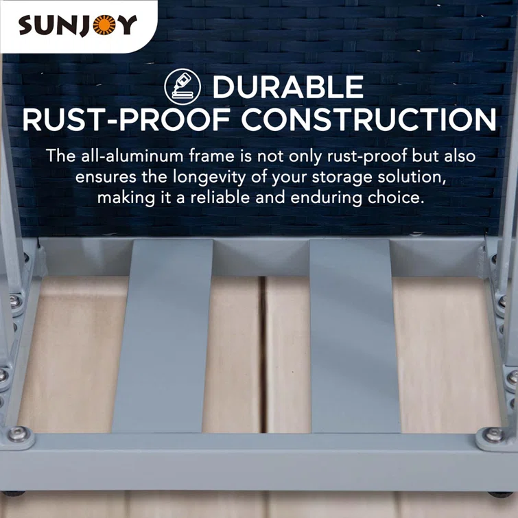 Sunjoy Rust-proof Aluminum Pool Float Storage Rack, 16 Inch Outdoor Wicker Poolside Float Organizer, Pool Float Caddy for Cushions, Floaties, Noodles, Pool Toys