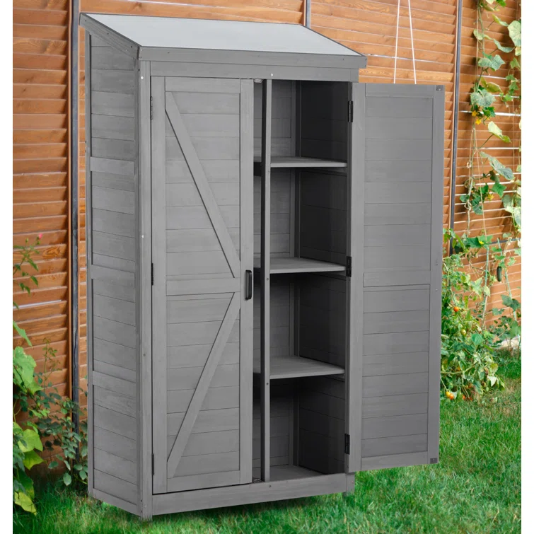 Outdoor Storage Cabinet and Metal Top,68 Inches Wood Tall Shed for Yard and Patio