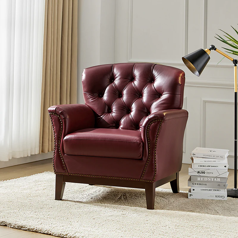Billy Traditional Genuine Leather Chair With Solid Wood Legs