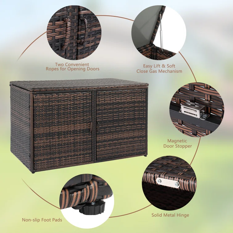 Winado 96 Gallons Gallon Wicker Deck Box in Brown