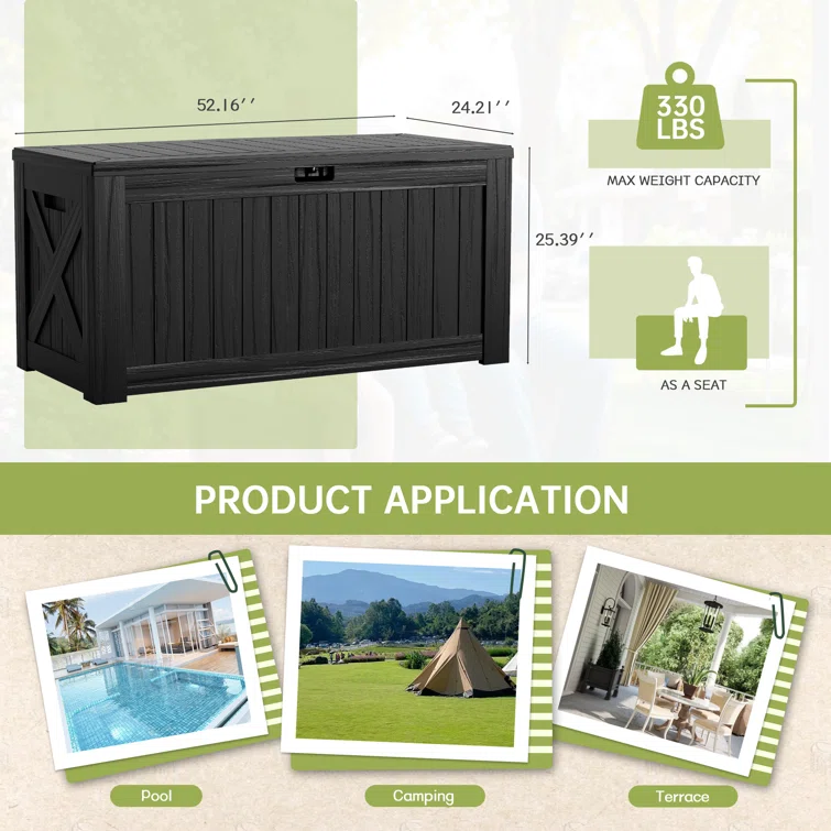Furmax 120 Gallons Water Resistant Plastic Lockable Deck Storage Box