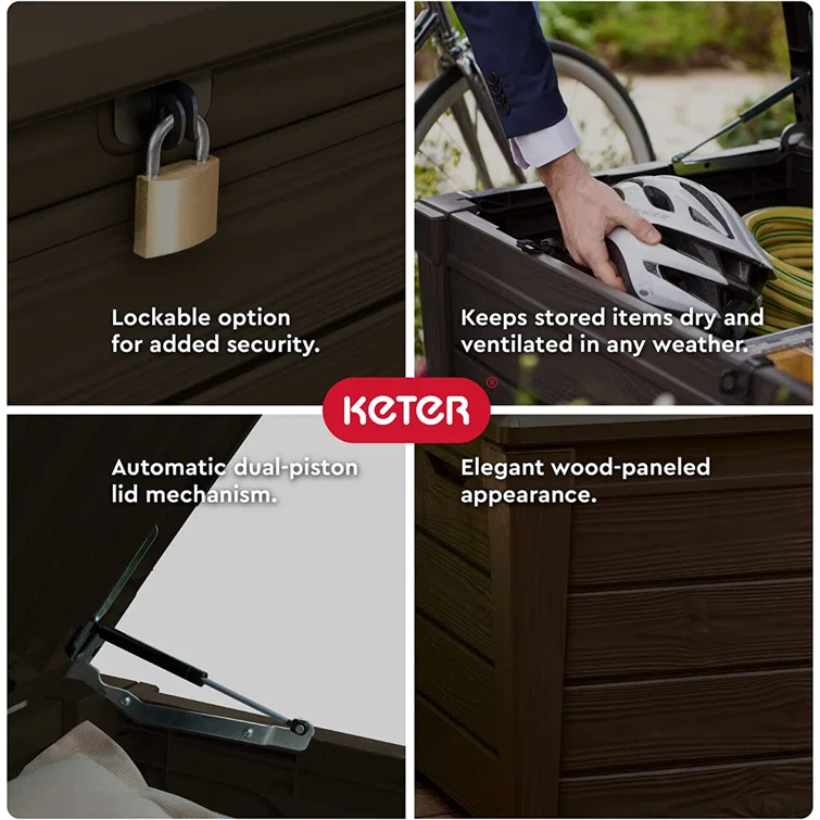 Keter 27.5'' W 120 Gallons Water Resistant Resin Lockable Deck Box in Brown<!-- --> <!-- -->(Set of 2)