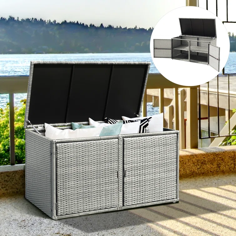 FORCLOVER 45'' W 88 Gallons Wicker Deck Box in Gray