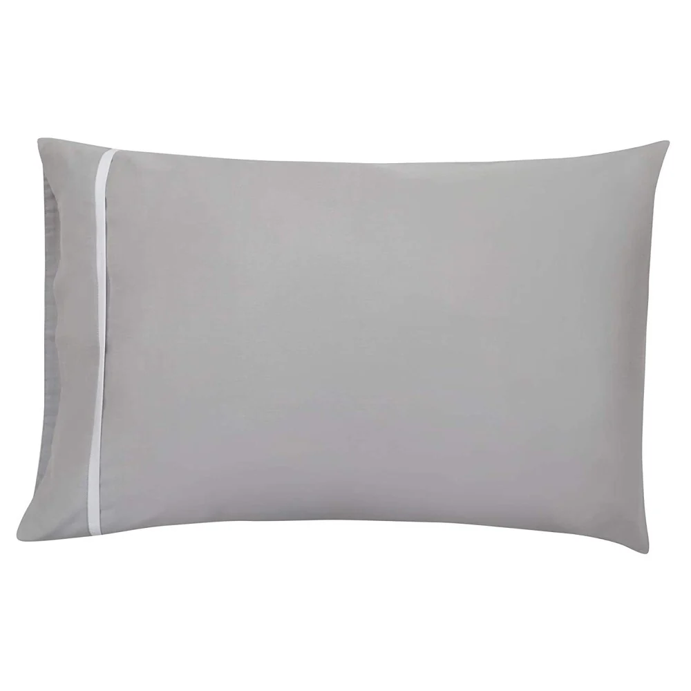 Pillow Case 100% Fine Long Staple Cotton Sateen 300 TC Grey with 4Inch Hem Fold and White Piping On The Mouth 21