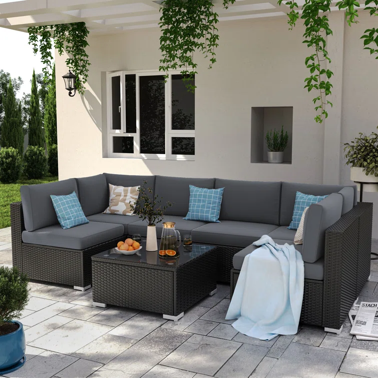 Vanwagenen 6-Person Rattan Seating Group With Cushion