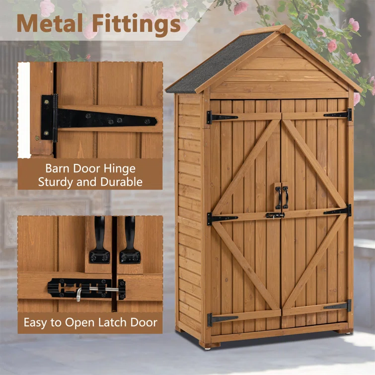3 ft. W x 2 ft. D Wood Vertical Tool Shed, Storage Cabinet, Outside Wooden Shed Closet with Latch