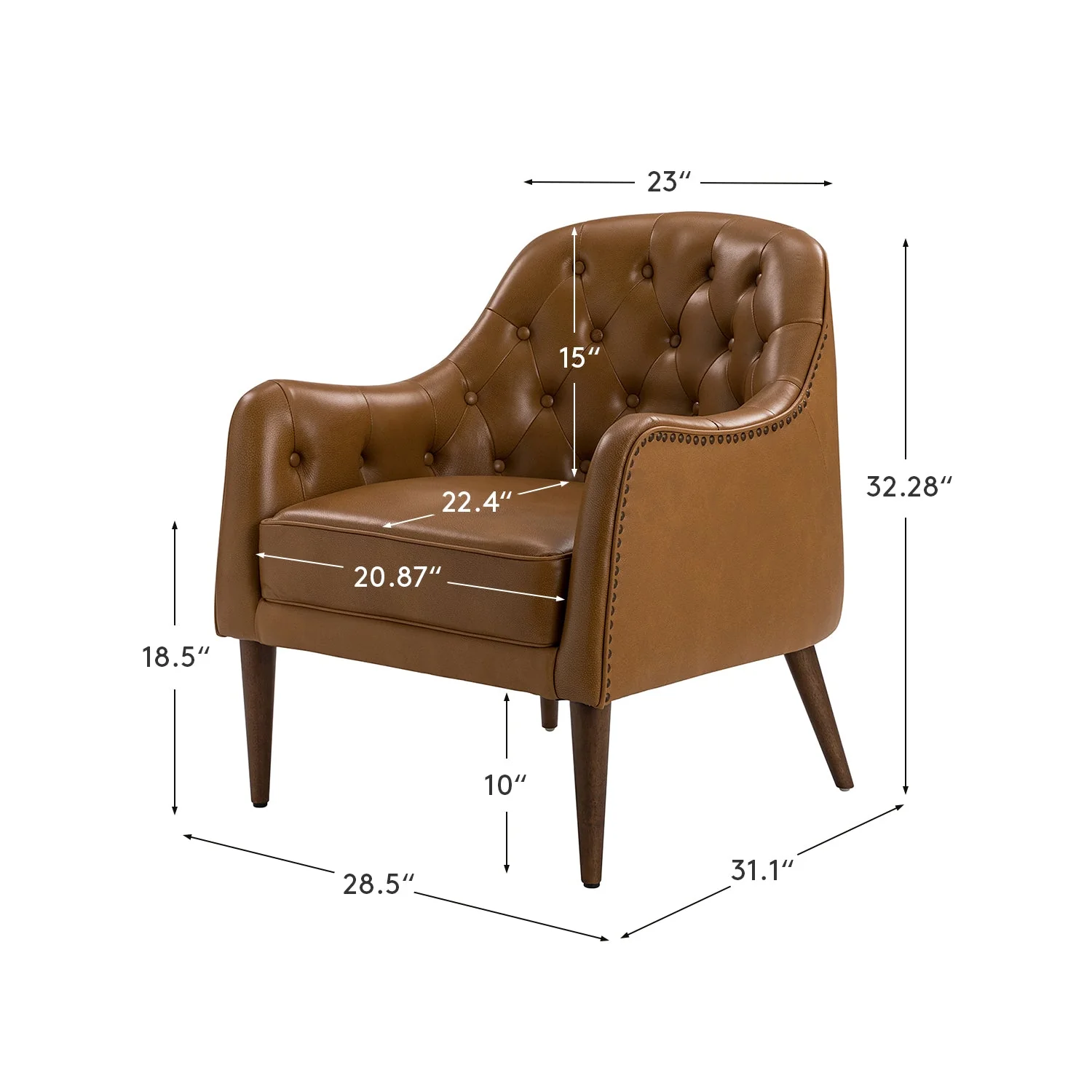 Casio Genuine Leather Wood Legs Accent Barrel Chair for Living Room