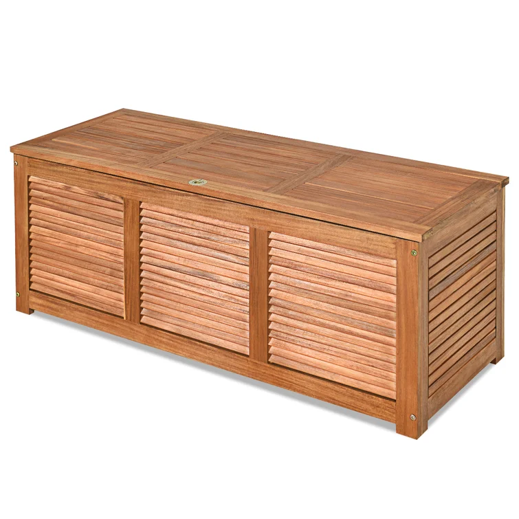 Costway 47.5'' W 47 Gallons Water Resistant Solid Wood Deck Box in Natural