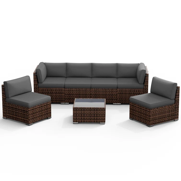6 person Rattan Sectional Seating Group with Cushions