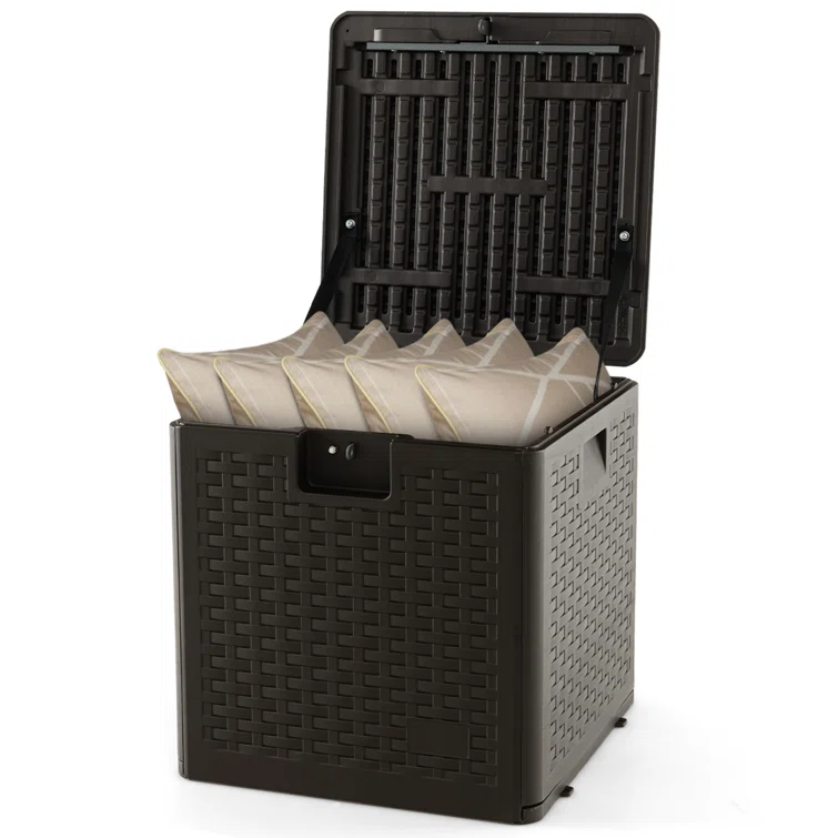 Costway 20.5'' W 28 Gallons Lockable Deck Box in Brown