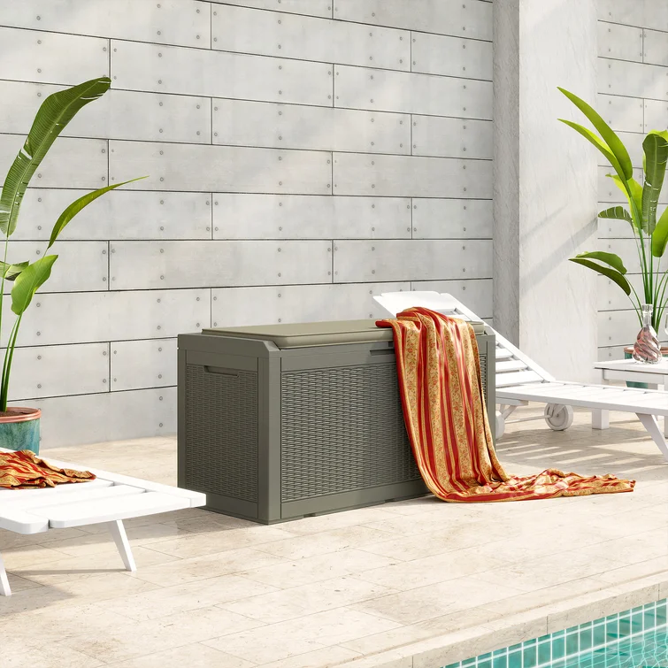 Quartey 100 Gallons Water Resistant Resin Lockable Deck Box with Cushion