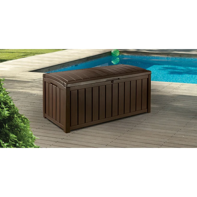 Keter Glenwood 101 Gallon Durable Resin Outdoor Storage and Organization Deck Box For Patio Furniture and Supplies, Brown
