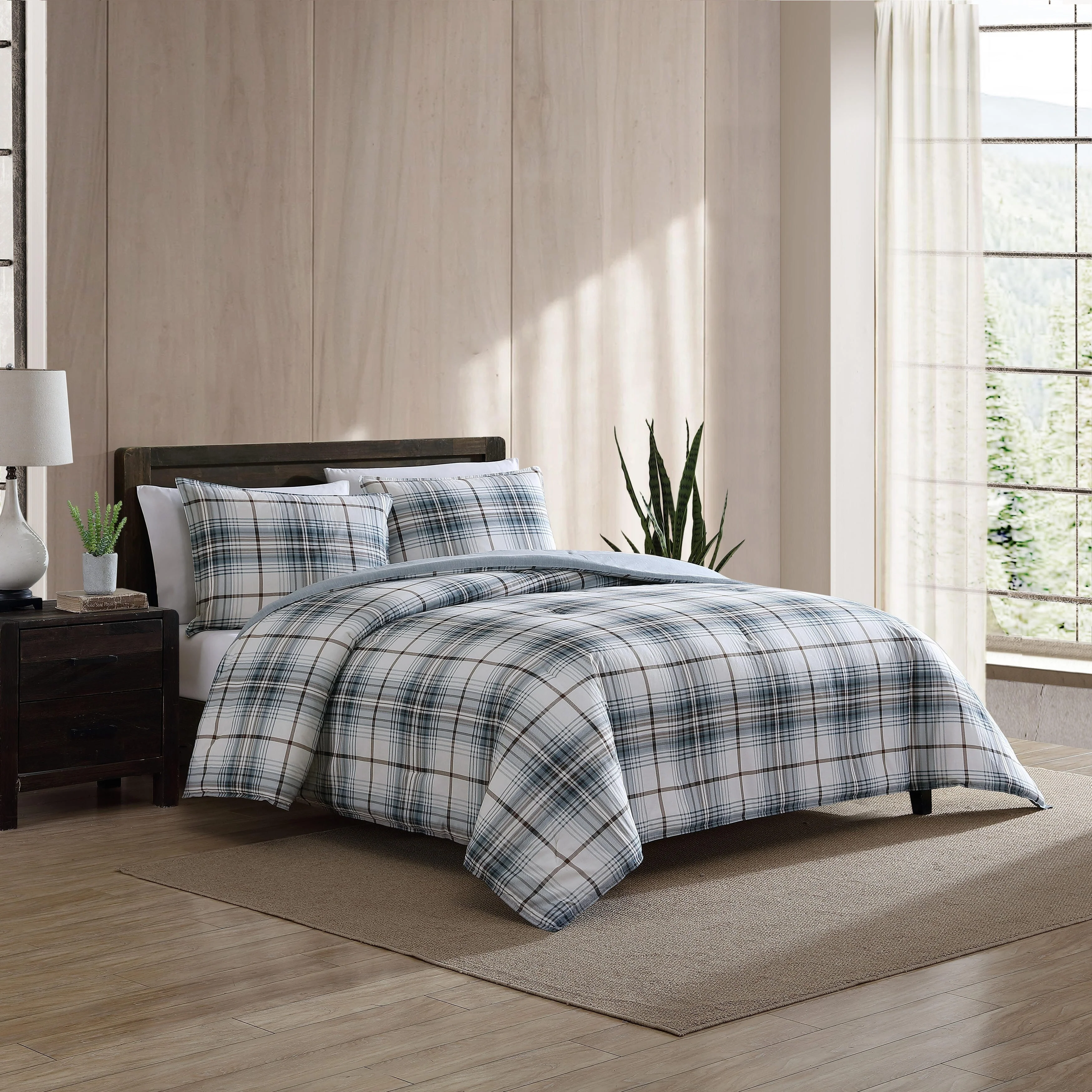 Eddie Bauer Alder Plaid Cotton Reversible Blue Comforter Set