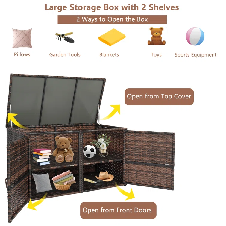 Winado 96 Gallons Gallon Wicker Deck Box in Brown
