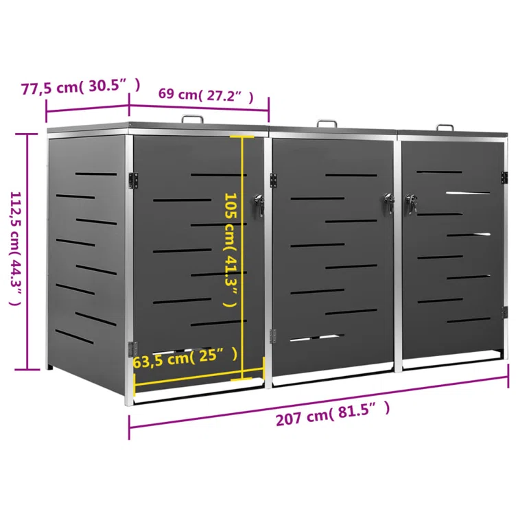 Vidaxl Triple Wheelie Bin Shed 81.5