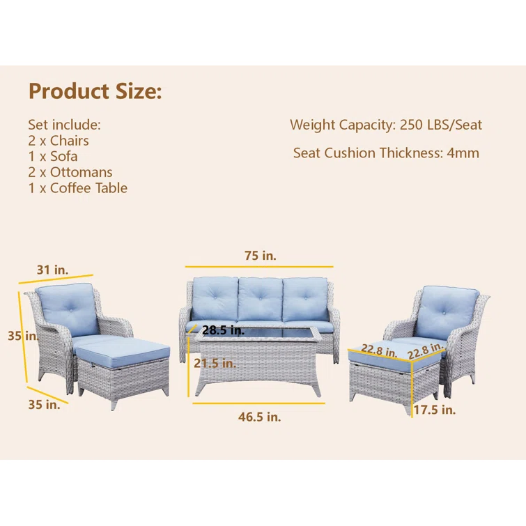 Carolina 5 - Person Outdoor Seating Group with Cushions
