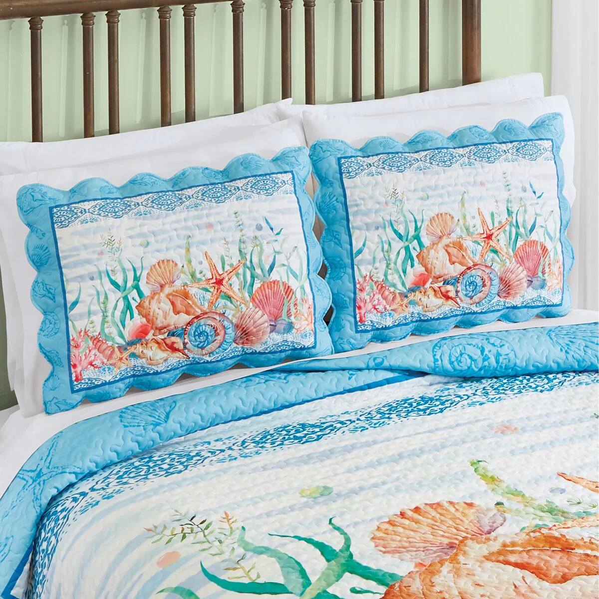 Coastal Seashell and Starfish Pillow Shams - Set of 2