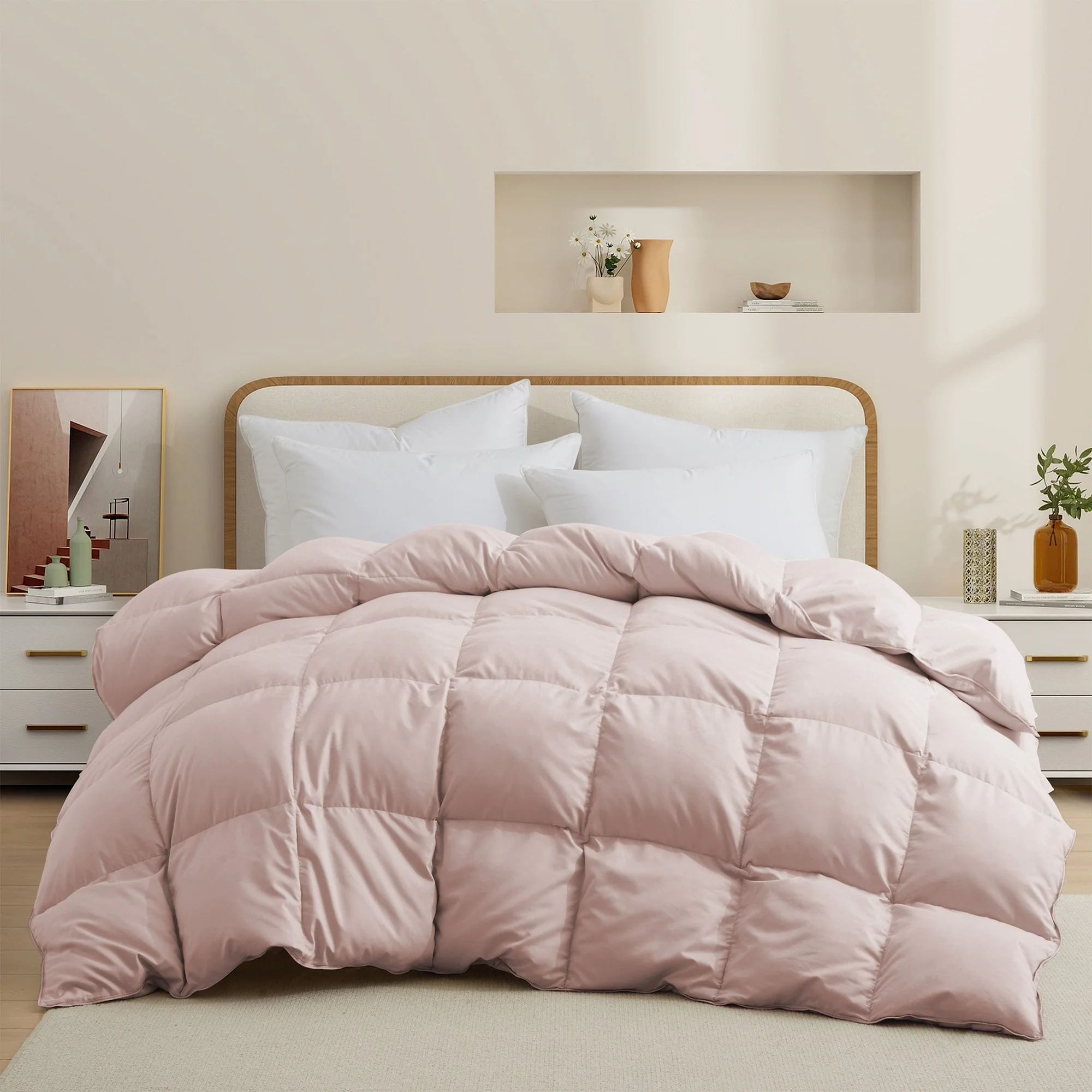 All Season Lightweight & Medium Weight White Goose Feather Down Comforter Duvet Insert