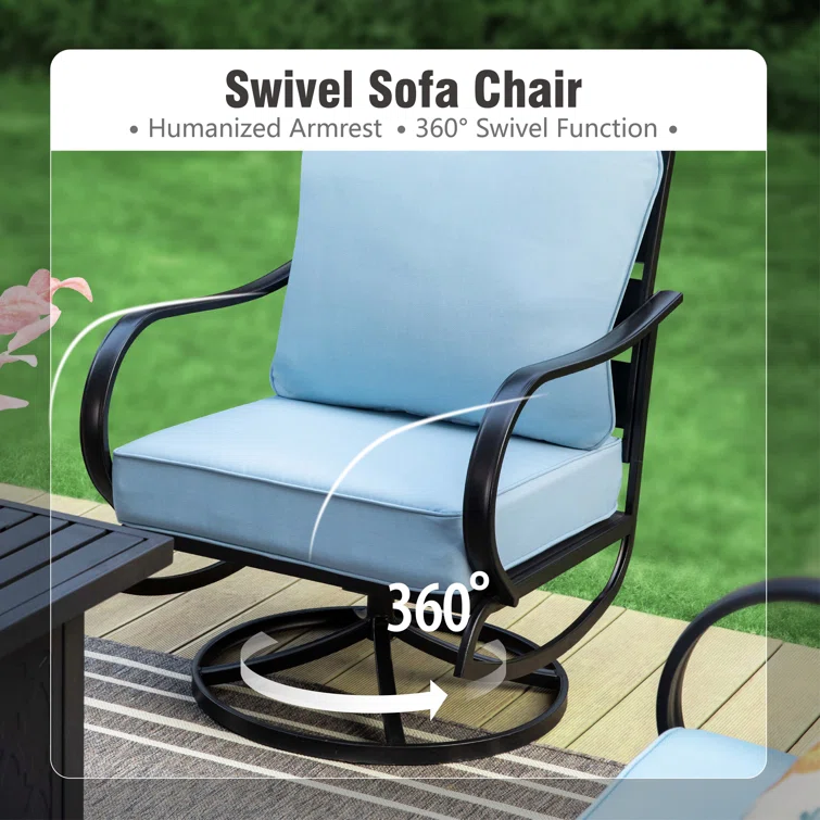 Tapasi 5 - Person Patio Conversation Set with Swivel Lounge Chairs &  Firepit Table