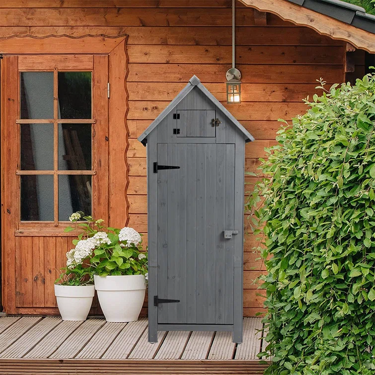 70.5"H Outdoor Storage Cabinet Tool Shed, Garden Shed with Floor, Hooks, Waterproof Roof, Fir Wood