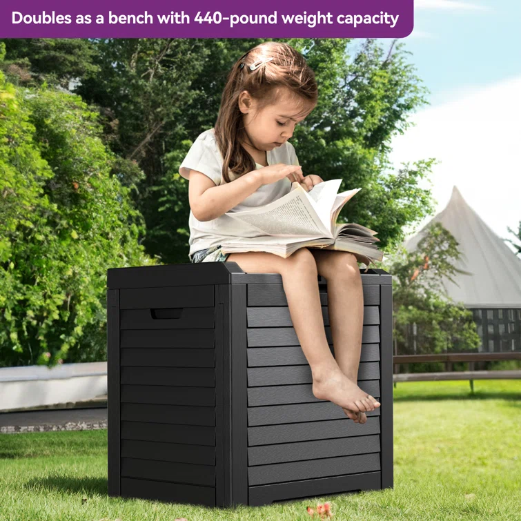 Edrosie Inc Gallon 22'' W 31 Gallons Water Resistant Resin Lockable Deck Box in Black