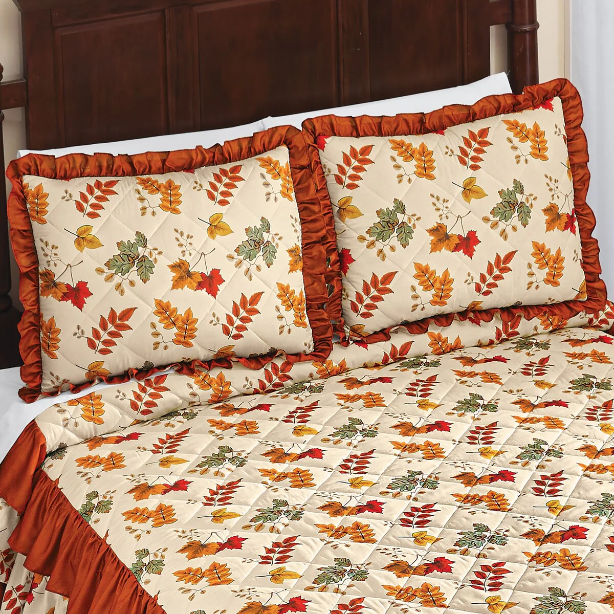 Autumn Triple Ruffle & Diamond Quilted Polyester Pillow Sham