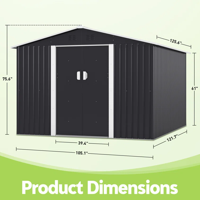 10 ft. W x 9 ft. D Metal Garage Shed