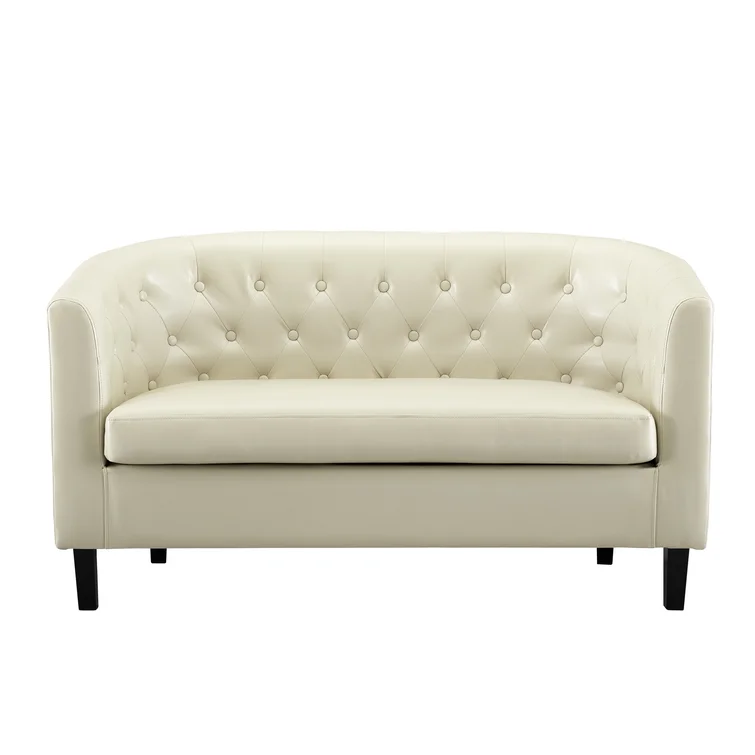 Engelhardt Faux Leather Midcentury Barrel Loveseat 2 Seater Sofa Couch for Bedrooms and Living Room.