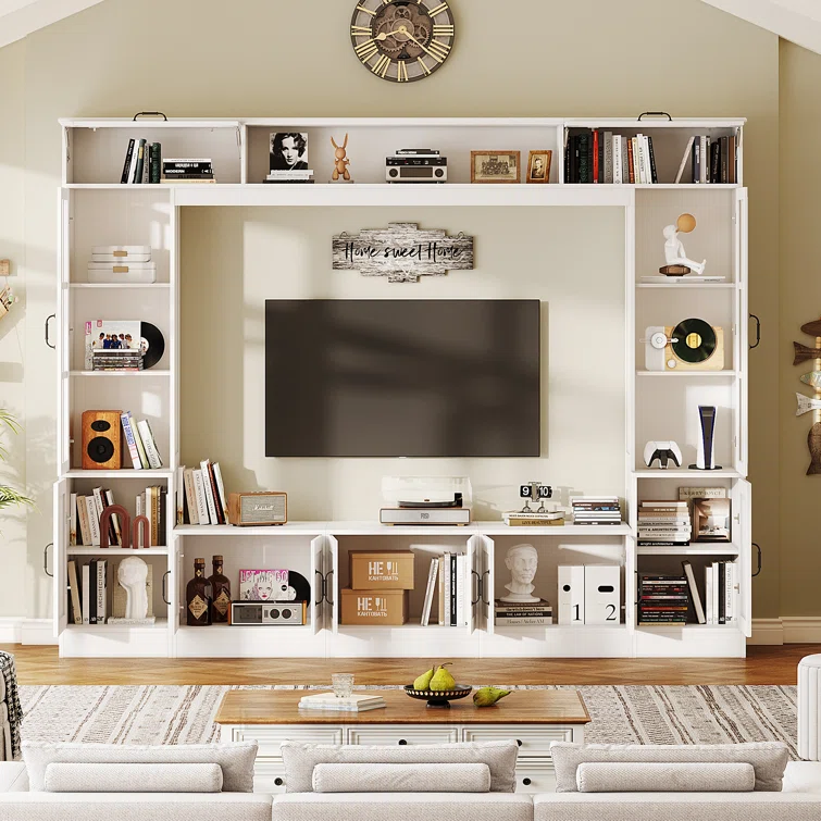 Brayden Studio® Wall Unit TV Stand With Storage , Modern TV Console With Led Lights, Media Entertainment Center With Bookshelves