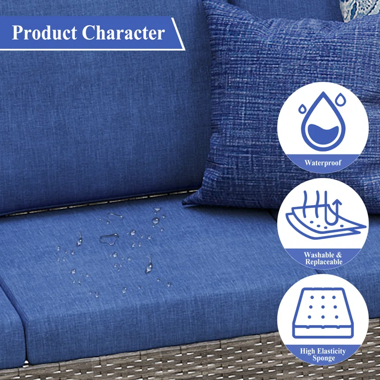 Travor 3 Piece Patio Set Rattan Outdoor Furniture Set with Cushions