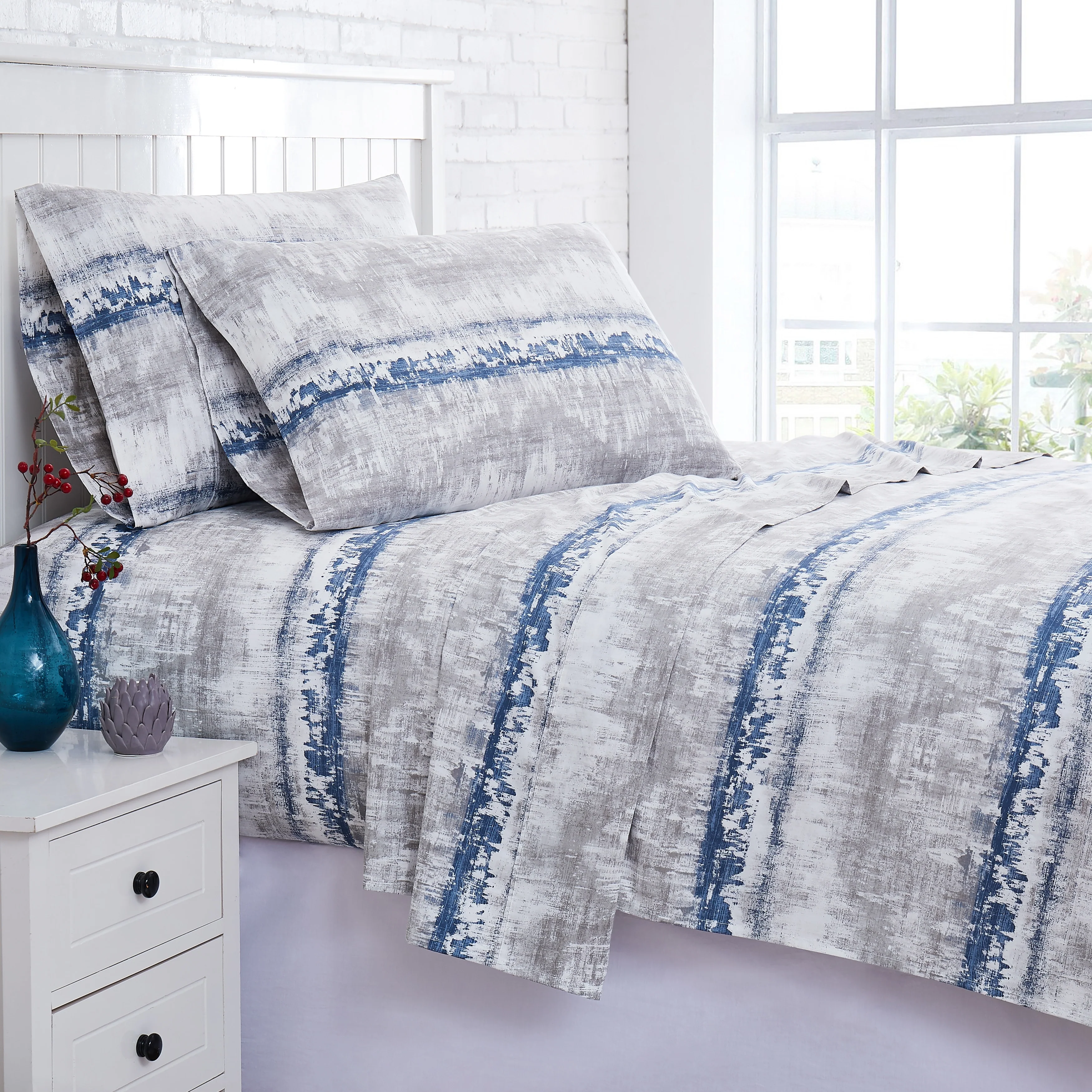 Abstract 100% Cotton Sateen Extra Deep Pocket 4-piece Bed Sheet Set