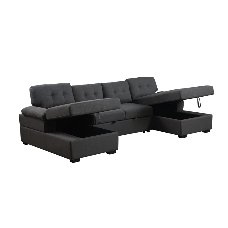 Micia Symmetrical Upholstered Sleeper Sectional Sofa and Chaise
