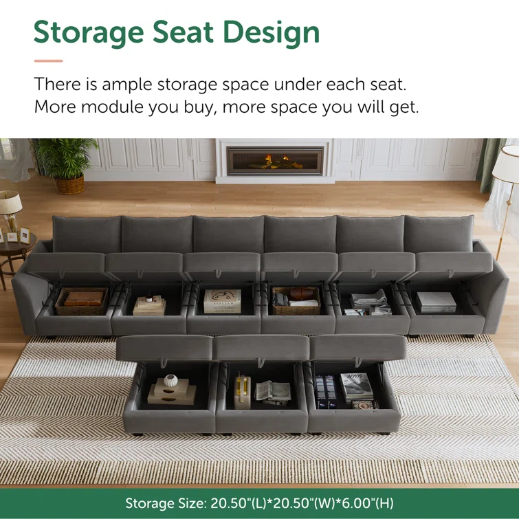 Tremee U Shaped Velvet Modular Sectional Sofa